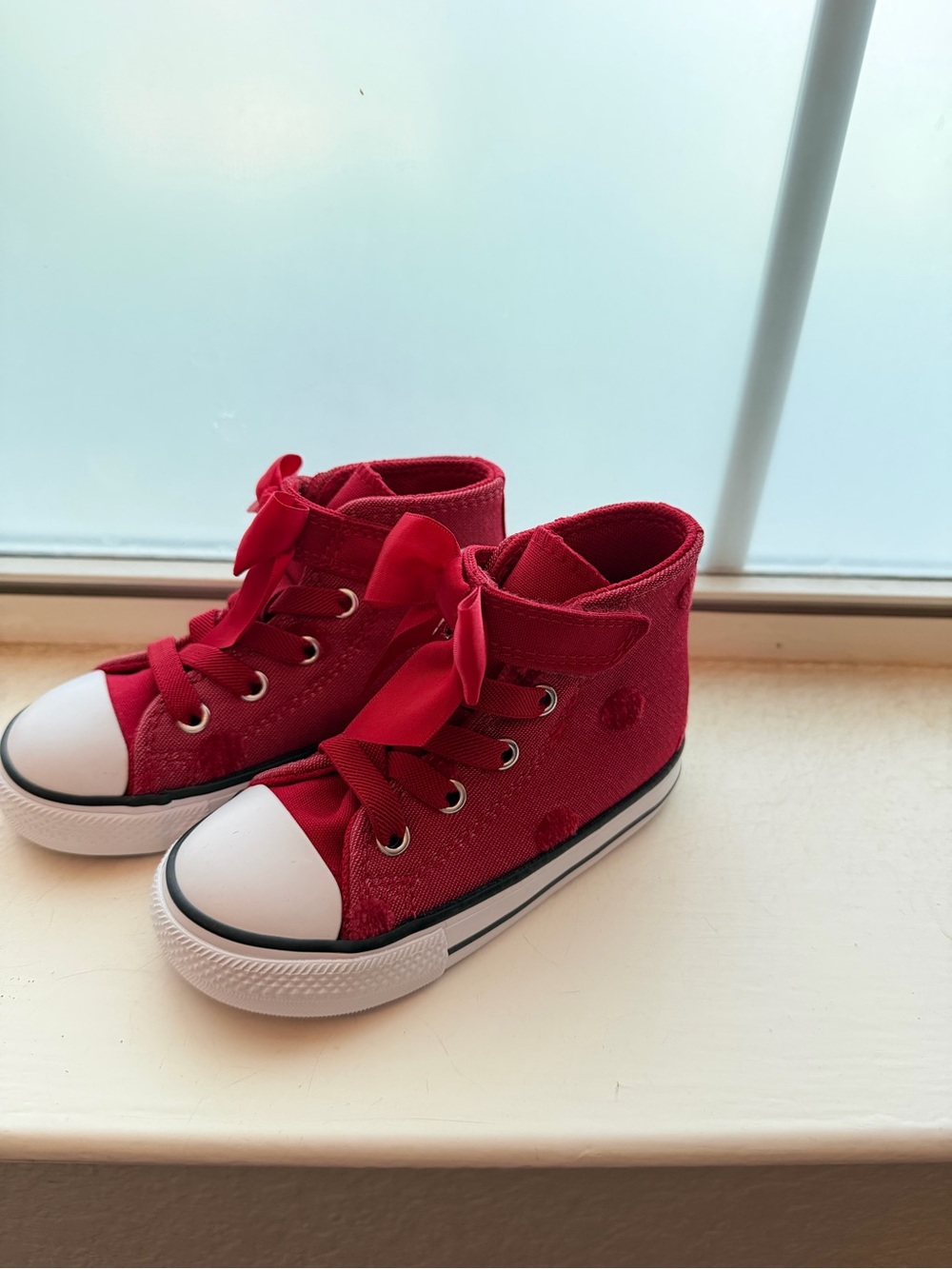 Converse Kids Red High-Top Canvas Sneakers with Bow Laces